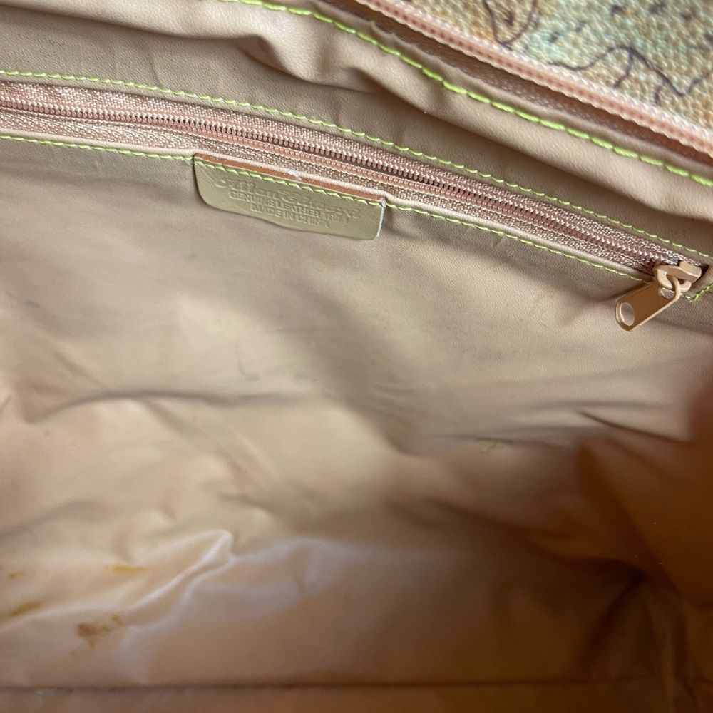 Allan Edward world map leather/ Vinyl tote bag with antique tone hardware - Picture 10 of 11